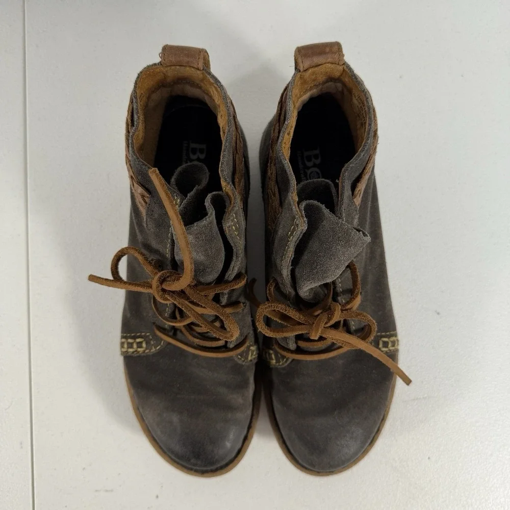 Born 7.5 Ankle Bootie Temple Final Suede‎ Rugged Leather Lace Up Boots Women's
